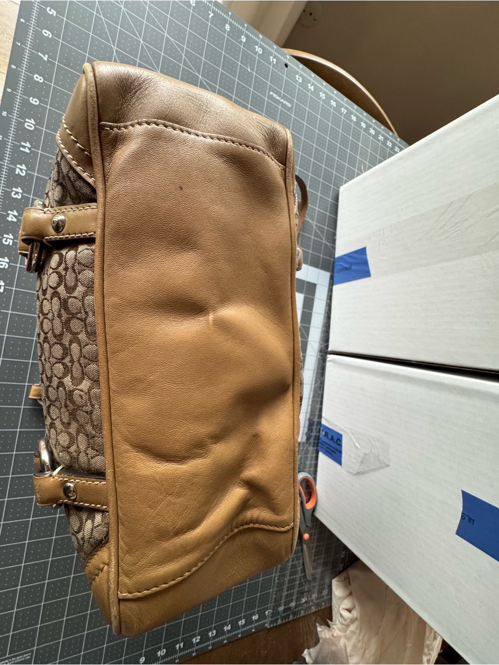 Coach Brown Signature Canvas Tote with Tan Leather Trim - Picture 9 of 16